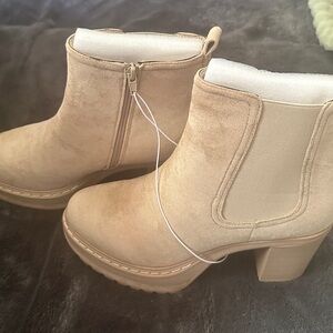 Altar'd State Tan Ankle Booties with Chunky Heel